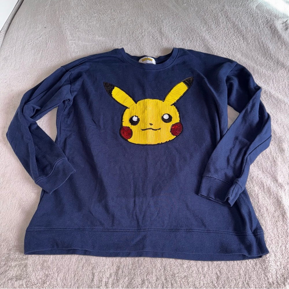 Navy Blue Pikachu Graphic Long Sleeve Shirt